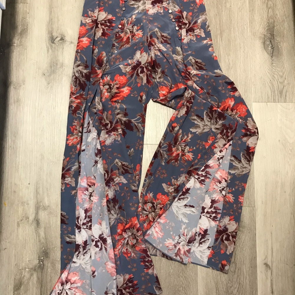 Silk open leg flow style pants